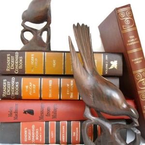 Hand Carved Wood Birds Book Ends/ Decor